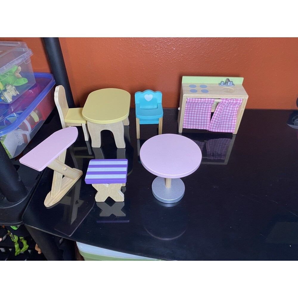KidKraft Chelsea Doll Cottage Wooden Furniture Lot - 7 Pieces Kitchen Dining